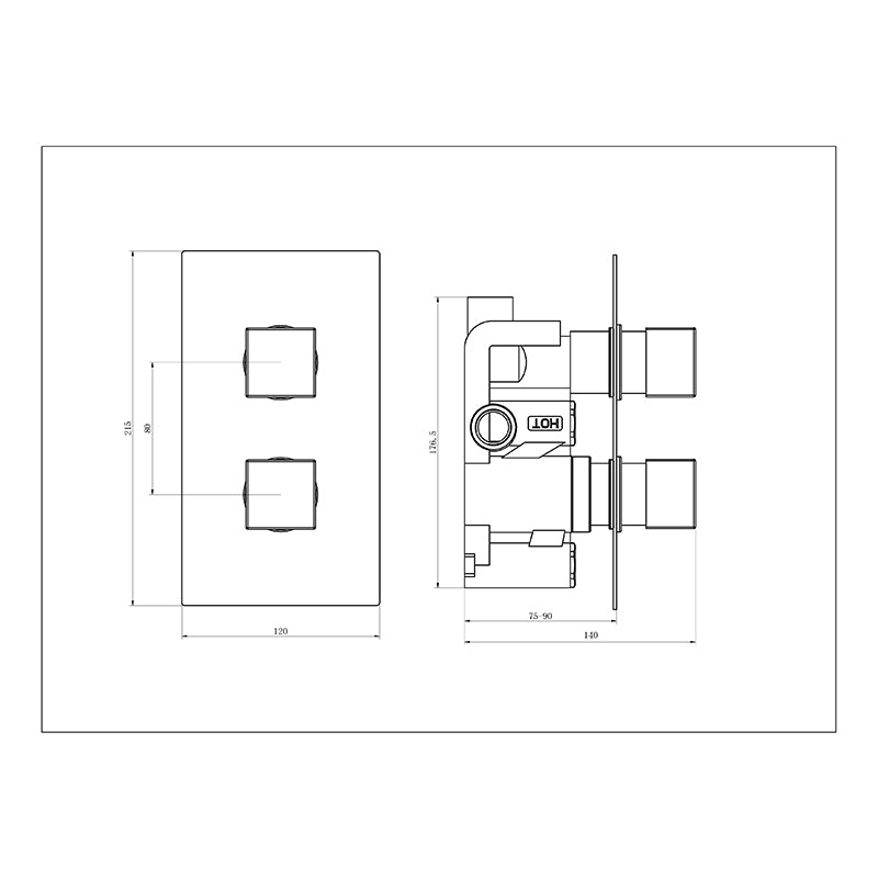 Tailored Bathrooms Concealed 2 Handle 1 Way Thermostatic Shower Valve (2 styles, Chrome) - Brand New Bathrooms