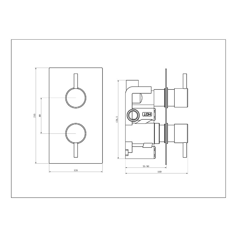 Tailored Bathrooms Concealed 2 Handle 1 Way Thermostatic Shower Valve (2 styles, Chrome) - Brand New Bathrooms