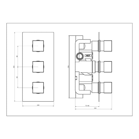 Tailored Bathrooms Concealed 3 Handle 2 Way Thermostatic Shower Valve (2 styles, Chrome) - Brand New Bathrooms