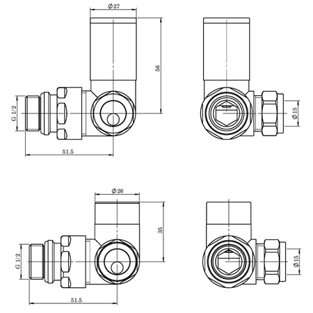 Tailored Bathrooms Corner Towel Rail Radiator Valves (1 size, Chrome) - Brand New Bathrooms