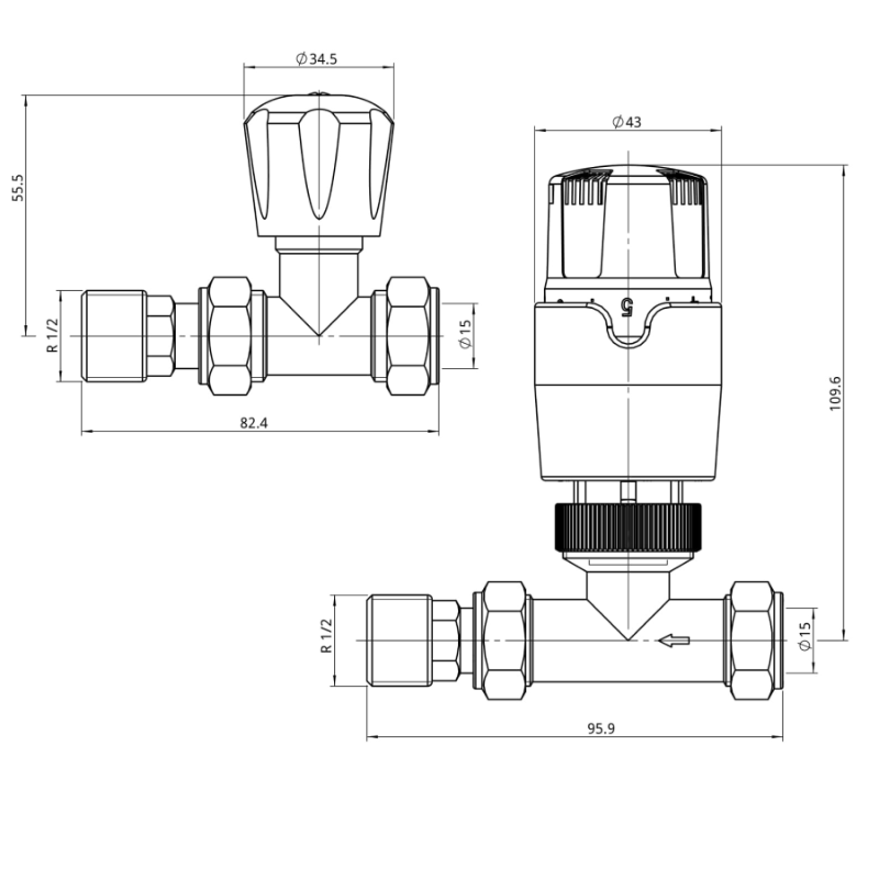 Tailored Bathrooms Thermostatic Radiator Valves (2 styles, Chrome) - Brand New Bathrooms