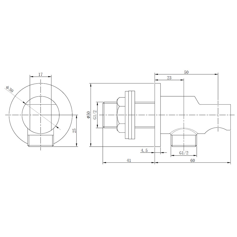 Tailored Bathrooms Shower Wall Outlet Elbow with Handset Holder (2 styles, Chrome) - Brand New Bathrooms
