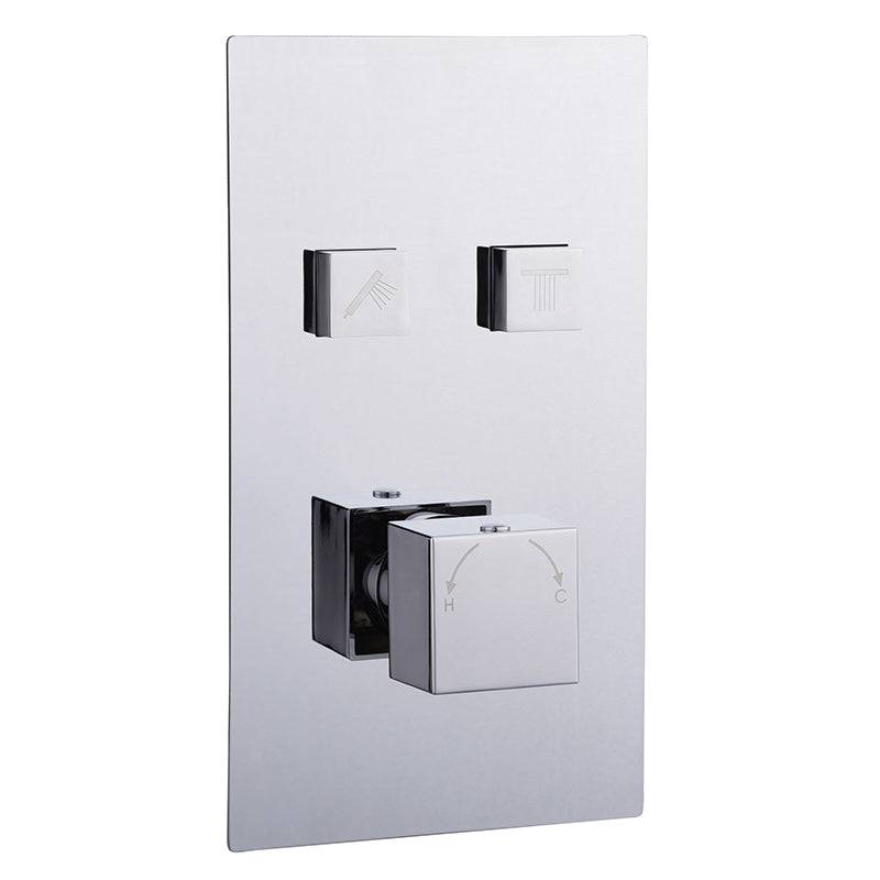 Tailored Bathrooms Thermostatic Concealed 2 Outlet Push Button Shower Valve (2 styles, Chrome) - Brand New Bathrooms