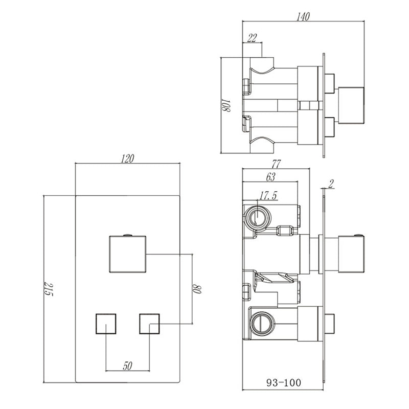 Tailored Bathrooms Thermostatic Concealed 2 Outlet Push Button Shower Valve (2 styles, Chrome) - Brand New Bathrooms