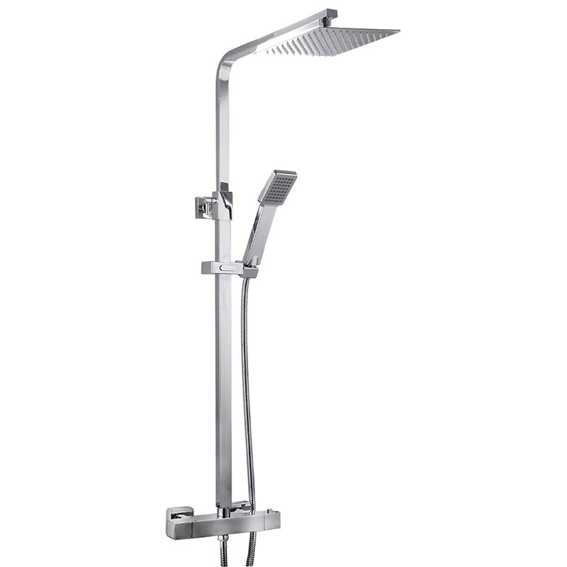 Tailored Bathrooms Plumb Essential Square Thermostatic Overhead Shower Kit with Head & Adjustable Rail (Chrome) - Brand New Bathrooms