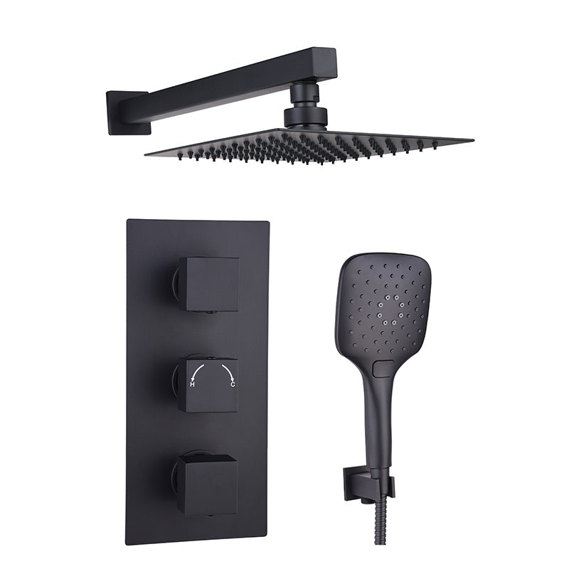 Tailored Bathrooms Concealed Thermostatic 3 Handle 2 Way Shower Kit with Shower Head (2 styles, Black) - Brand New Bathrooms