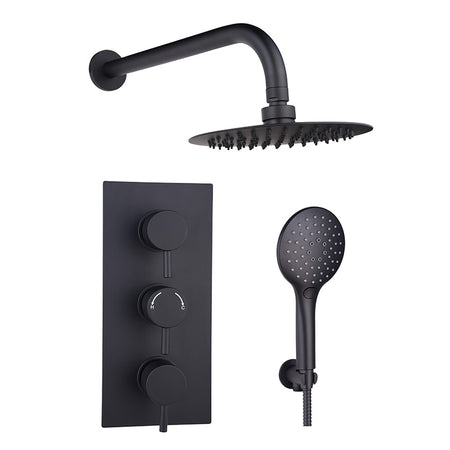 Tailored Bathrooms Concealed Thermostatic 3 Handle 2 Way Shower Kit with Shower Head (2 styles, Black) - Brand New Bathrooms