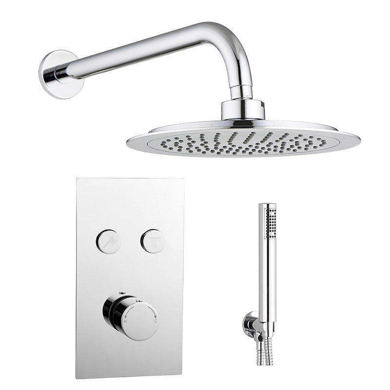 Tailored Bathrooms Twin Push Button Concealed Overhead Shower Kit (2 styles, Chrome) - Brand New Bathrooms