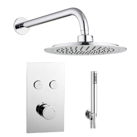 Tailored Bathrooms Twin Push Button Concealed Overhead Shower Kit (2 styles, Chrome) - Brand New Bathrooms