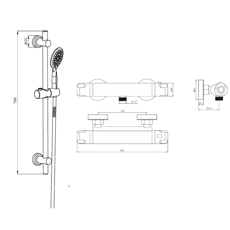Tailored Bathrooms Bala Low Pressure High-Flow Riser Shower Kit (Chrome) - Brand New Bathrooms