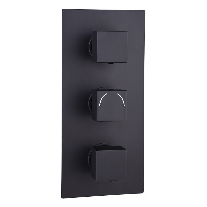 Tailored Bathrooms Orca Concealed 3 Handle 2 Way Thermostatic Shower Valve (2 styles, Black) - Brand New Bathrooms