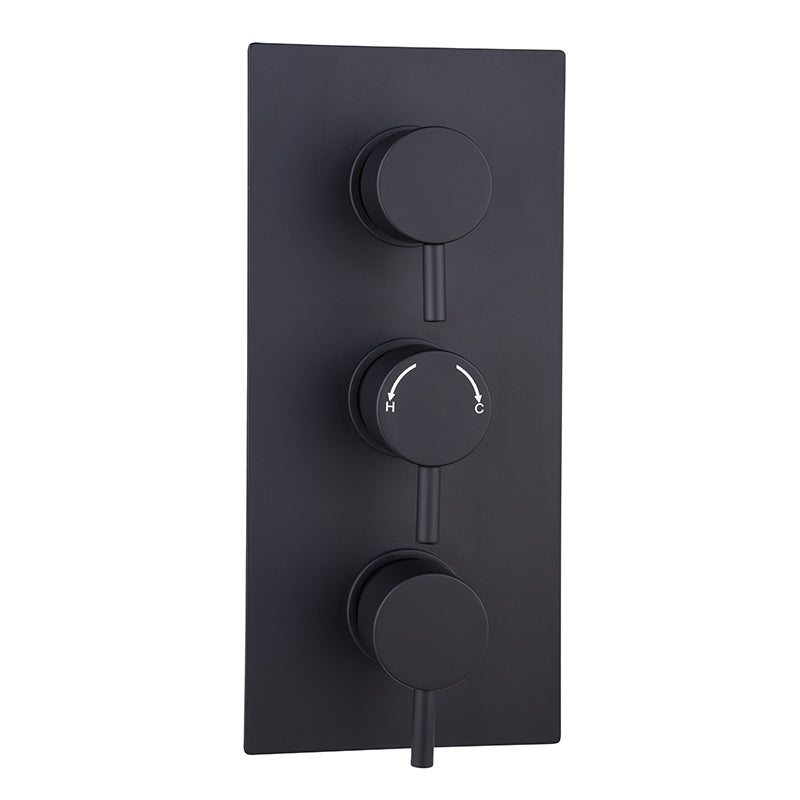 Tailored Bathrooms Orca Concealed 3 Handle 2 Way Thermostatic Shower Valve (2 styles, Black) - Brand New Bathrooms