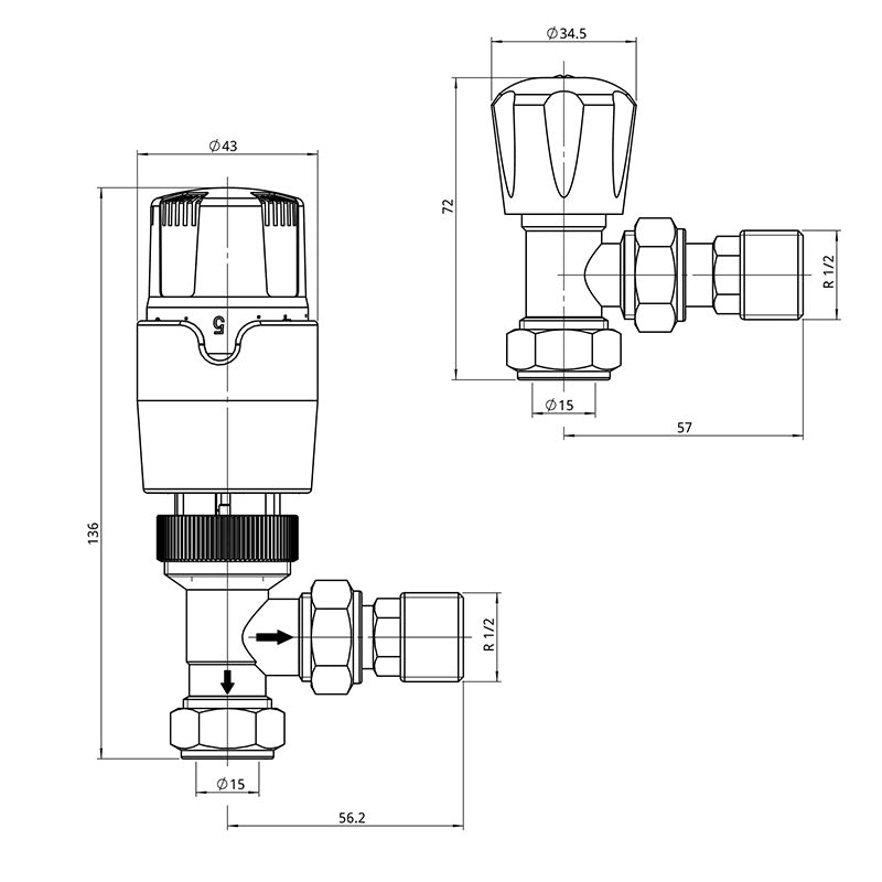 Tailored Bathrooms Thermostatic Controlled Radiator Valve (2 styles, Black) - Brand New Bathrooms