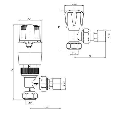 Tailored Bathrooms Thermostatic Controlled Radiator Valve (2 styles, Black) - Brand New Bathrooms