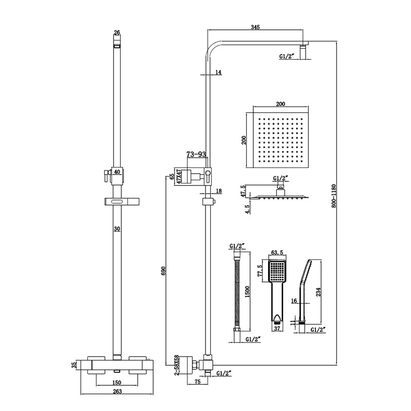 Tailored Bathrooms Plumb Essentials Square Thermostatic Overhead Shower Kit (Brushed Brass) - Brand New Bathrooms