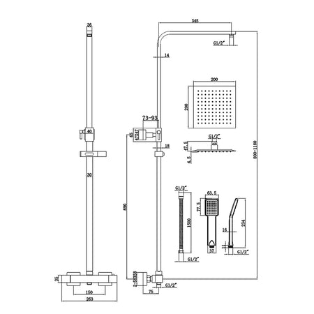 Tailored Bathrooms Plumb Essentials Square Thermostatic Overhead Shower Kit (Brushed Brass) - Brand New Bathrooms
