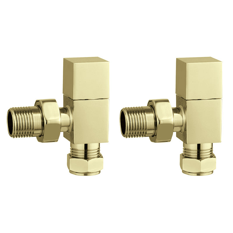 Tailored Bathrooms Cubic Square Radiator Valves (2 styles, Brushed Brass) - Brand New Bathrooms