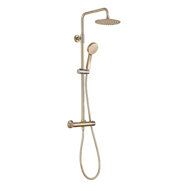 Tailored Bathrooms Plumb Essentials Round Overhead Thermostatic Shower Kit (Brushed Brass) - Brand New Bathrooms