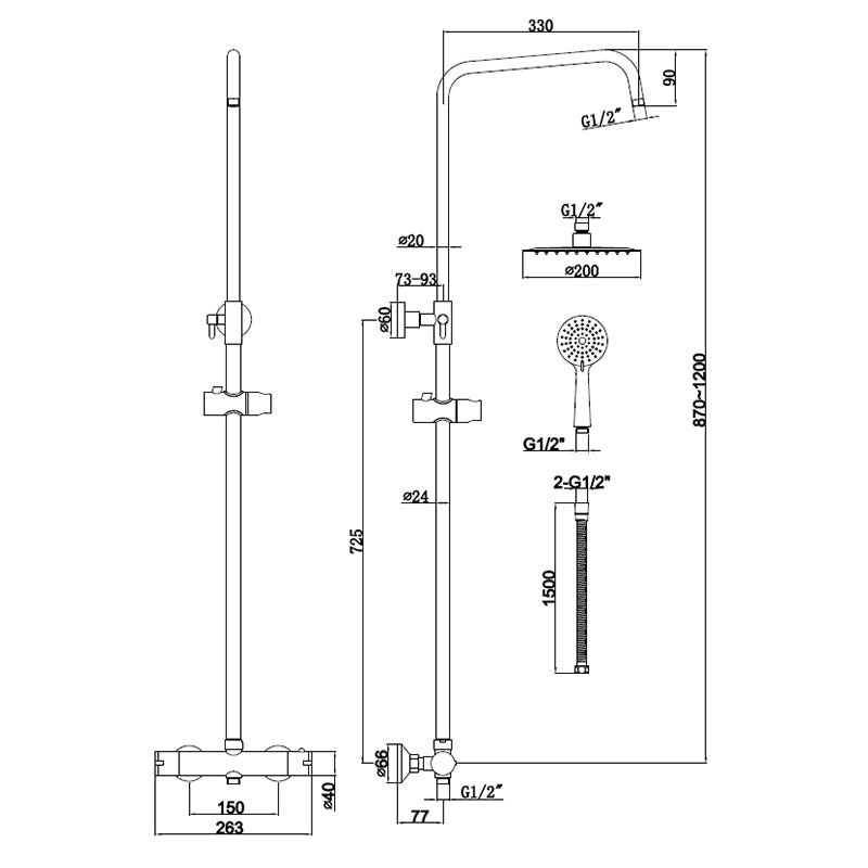 Tailored Bathrooms Plumb Essentials Round Overhead Thermostatic Shower Kit (Brushed Brass) - Brand New Bathrooms