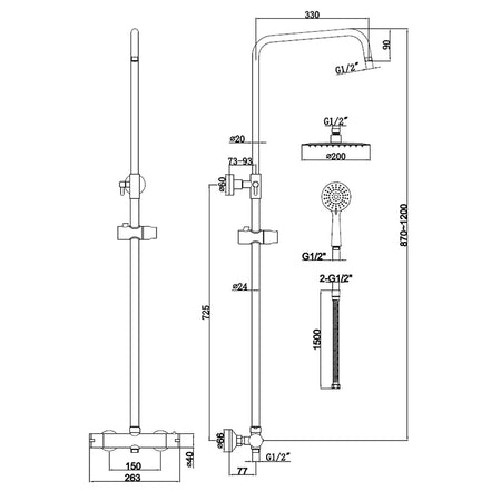 Tailored Bathrooms Plumb Essentials Round Overhead Thermostatic Shower Kit (Brushed Brass) - Brand New Bathrooms