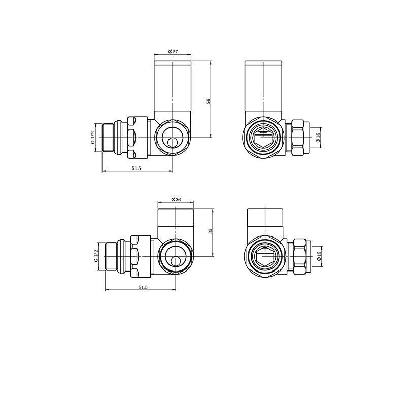 Tailored Bathrooms Corner Towel Rail Radiator Valve (Brushed Brass) - Brand New Bathrooms