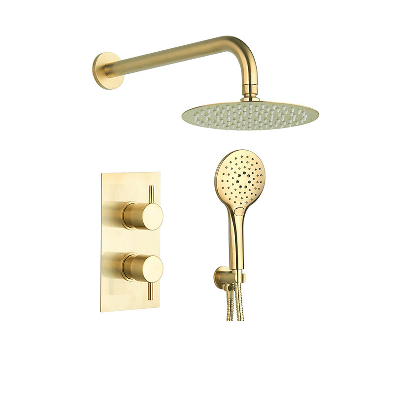 Tailored Bathrooms 2 Handle 2 Way Concealed Thermostatic Shower Kit (2 styles, Brushed Brass) - Brand New Bathrooms