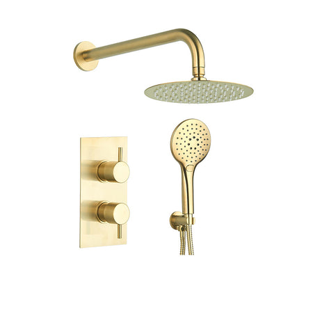 Tailored Bathrooms 2 Handle 2 Way Concealed Thermostatic Shower Kit (2 styles, Brushed Brass) - Brand New Bathrooms