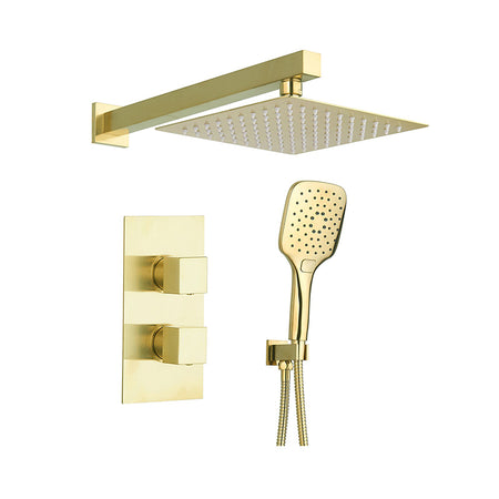 Tailored Bathrooms 2 Handle 2 Way Concealed Thermostatic Shower Kit (2 styles, Brushed Brass) - Brand New Bathrooms