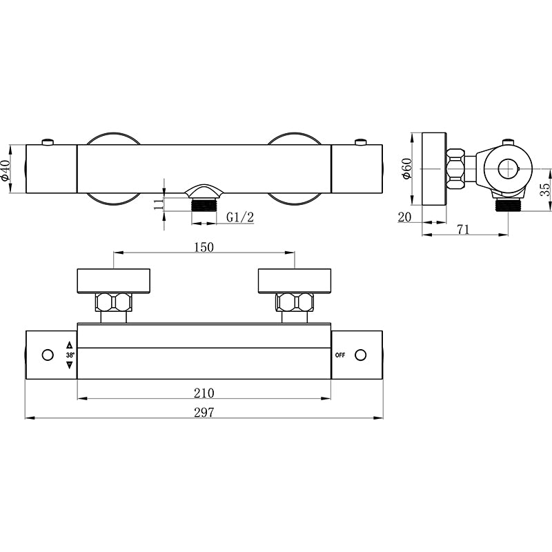 Tailored Bathrooms Cool Touch Round Exposed Thermostatic Bar Valve w. Easy Fit Kit (Chrome) - Brand New Bathrooms