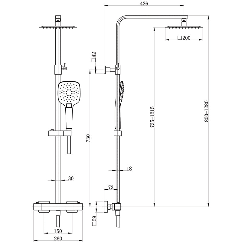 Tailored Bathrooms Menai Premium Square Overhead Shower Kit (2 styles, 2 colours) - Brand New Bathrooms