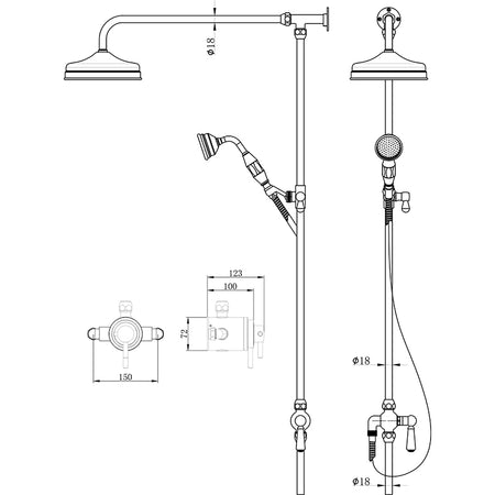 Tailored Bathrooms Beaumaris Modern Traditional Overhead Shower Kit (3 colours) - Brand New Bathrooms