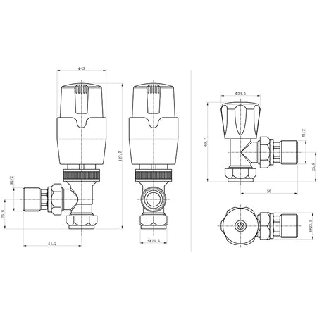 Tailored Bathrooms Thermostatic Controlled Radiator Valves (2 styles, Brushed Brass) - Brand New Bathrooms