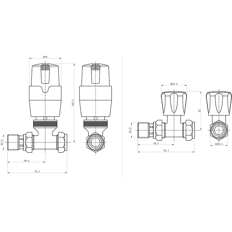 Tailored Bathrooms Thermostatic Controlled Radiator Valves (2 styles, Brushed Brass) - Brand New Bathrooms