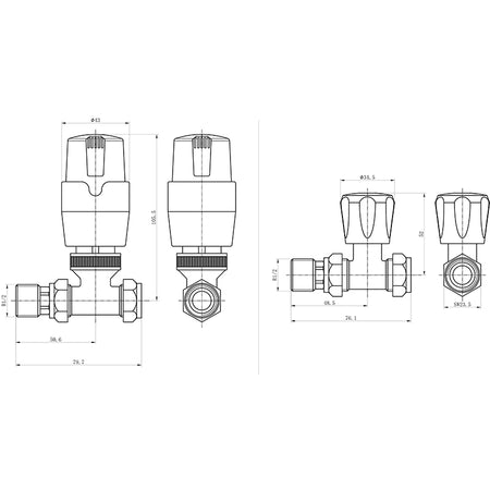 Tailored Bathrooms Thermostatic Controlled Radiator Valves (2 styles, Brushed Brass) - Brand New Bathrooms