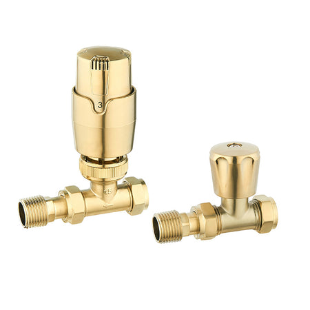 Tailored Bathrooms Thermostatic Controlled Radiator Valves (2 styles, Brushed Brass) - Brand New Bathrooms