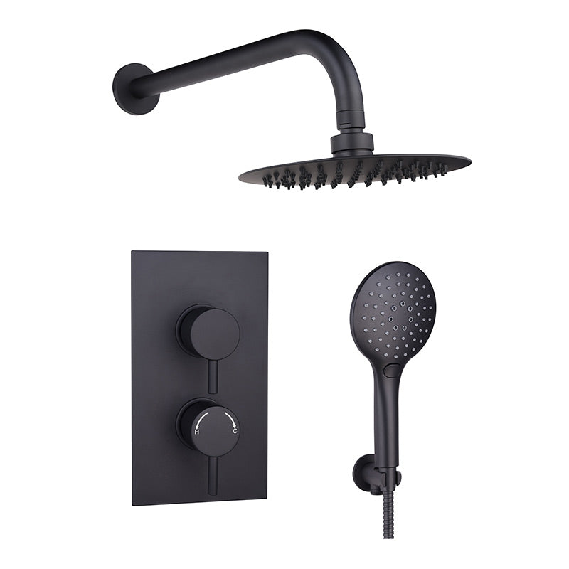 Tailored Bathrooms 2 Handle 2 Way Concealed Thermostatic Shower Kit (2 styles, Black) - Brand New Bathrooms
