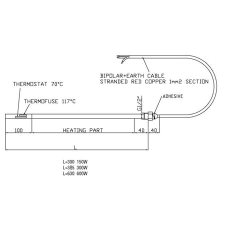 Tailored Bathrooms Dual Fuel Heating Element with T piece (150, 300, 600 Watts, Chrome) - Brand New Bathrooms