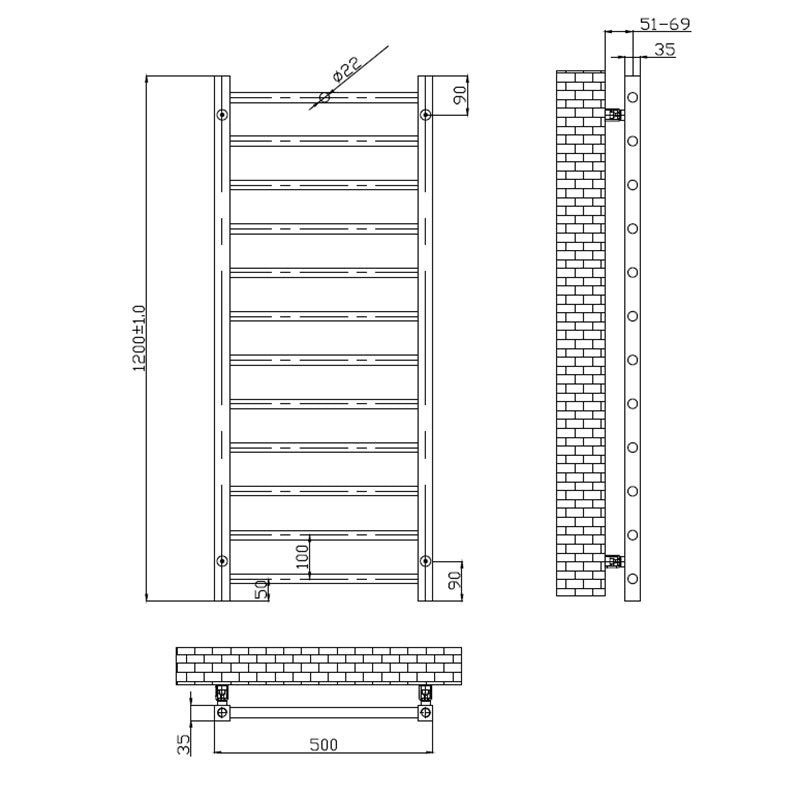 Tailored Bathrooms Sanson Ladder Towel Rail (2 sizes, Brushed Brass) - Brand New Bathrooms