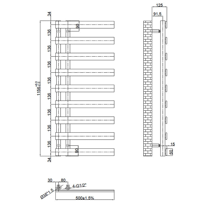 Tailored Bathrooms Milton Offset Towel Radiator (2 sizes, 2 colours) - Brand New Bathrooms