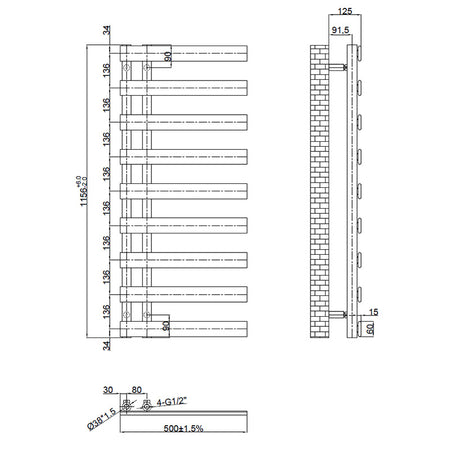 Tailored Bathrooms Milton Offset Towel Radiator (2 sizes, 2 colours) - Brand New Bathrooms