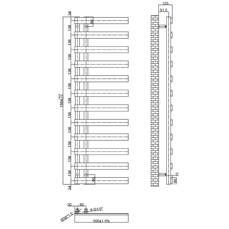Tailored Bathrooms Milton Offset Towel Radiator (2 sizes, 2 colours) - Brand New Bathrooms