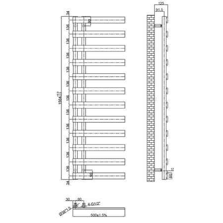 Tailored Bathrooms Milton Offset Towel Radiator (2 sizes, 2 colours) - Brand New Bathrooms