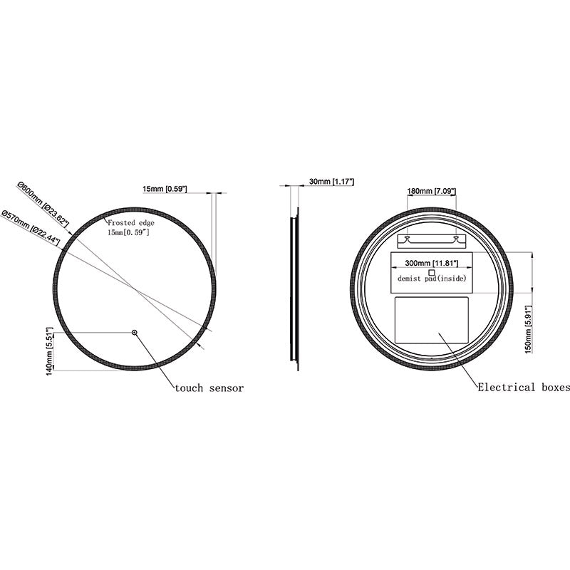 Tailored Bathrooms Lily Slimline LED Round Touch Mirror w. Demist & Colour Change (3 sizes) - Brand New Bathrooms