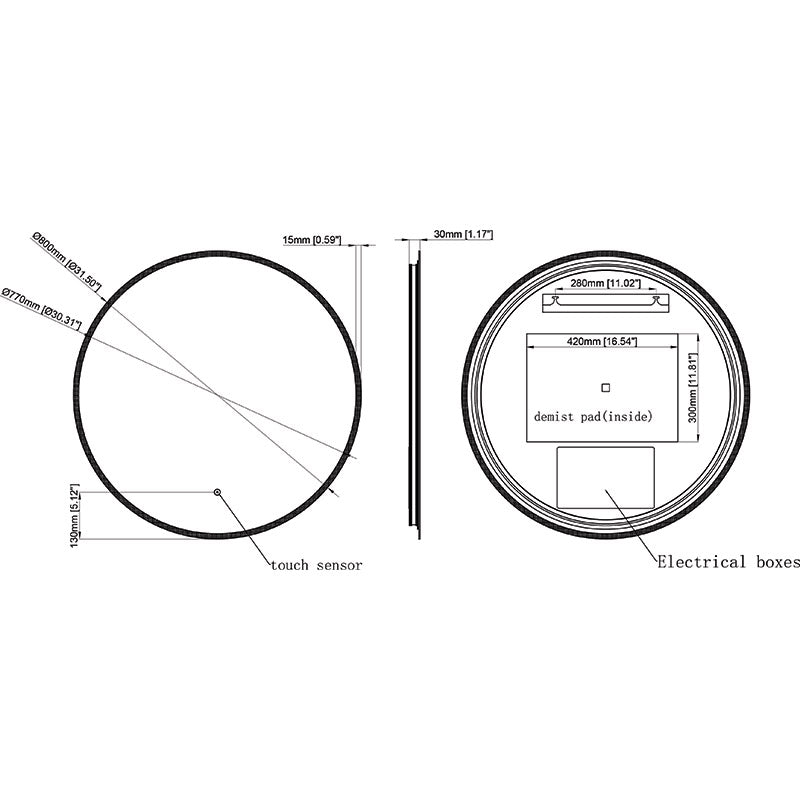 Tailored Bathrooms Lily Slimline LED Round Touch Mirror w. Demist & Colour Change (3 sizes) - Brand New Bathrooms