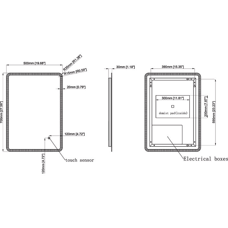 Tailored Bathrooms Angus Slimline LED Touch Mirror w. Demist (2 sizes) - Brand New Bathrooms