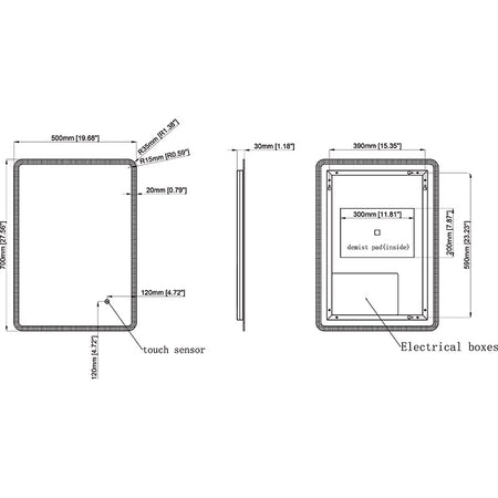 Tailored Bathrooms Angus Slimline LED Touch Mirror w. Demist (2 sizes) - Brand New Bathrooms