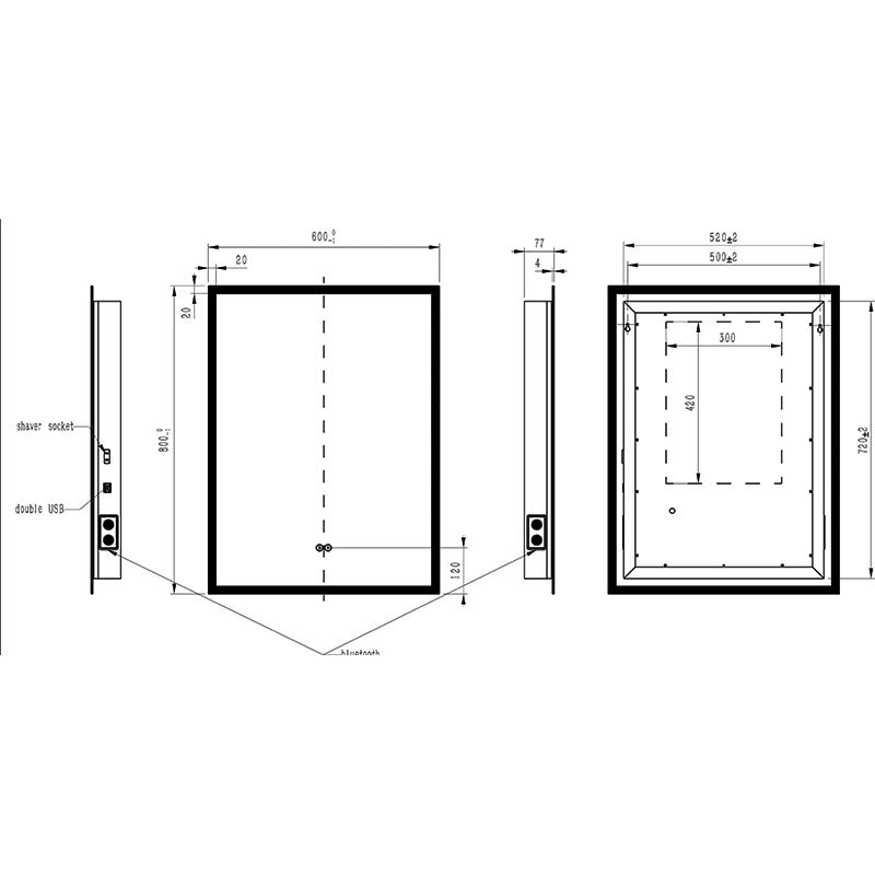 Tailored Bathrooms Alfie Square LED Edge Mirror w. Demist, Shaver Point, Bluetooth & USB Charger (2 sizes) - Brand New Bathrooms