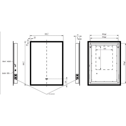 Tailored Bathrooms Alfie Square LED Edge Mirror w. Demist, Shaver Point, Bluetooth & USB Charger (2 sizes) - Brand New Bathrooms