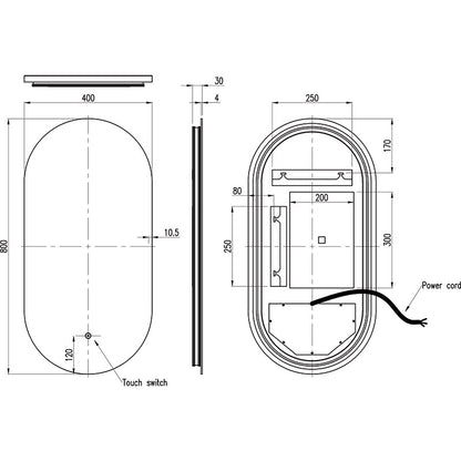 Tailored Bathrooms Raffy Oval Backlit LED Touch Mirror w. Demist (1 size) - Brand New Bathrooms