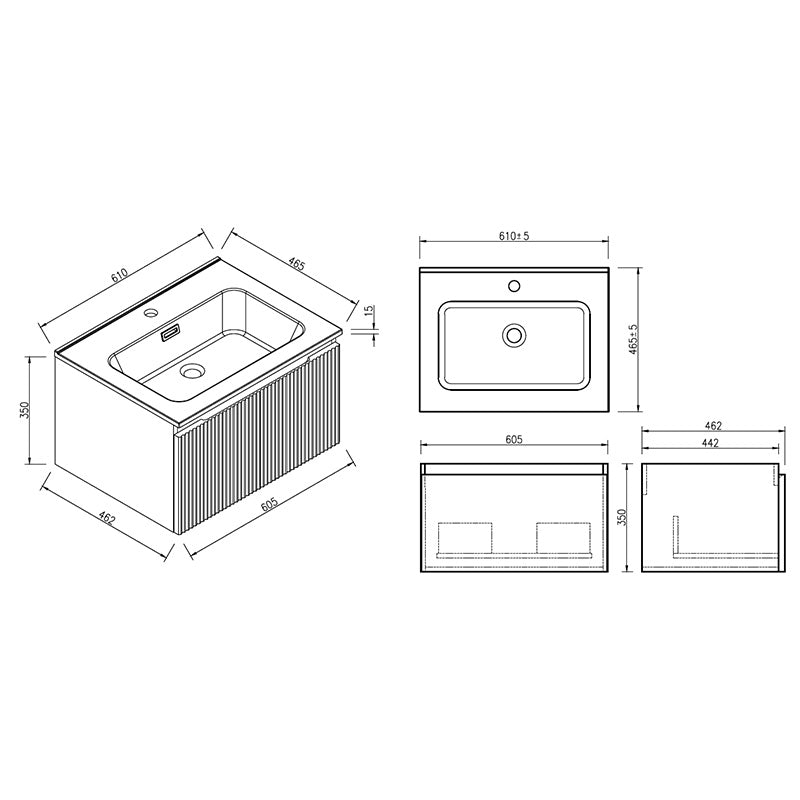 Tailored Bathrooms Flauto Wall Hung 600mm Vanity Unit & Polymarble Basin (1 size, 3 colours) - Brand New Bathrooms